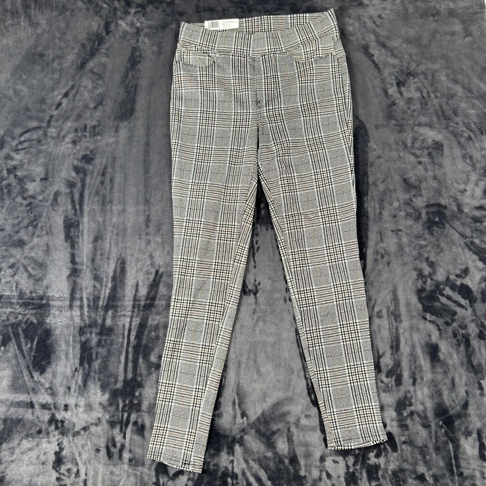 Seven7 Pull On Ponte Leggings Womens Medium Brown Black Plaid Skinny Stretch‎